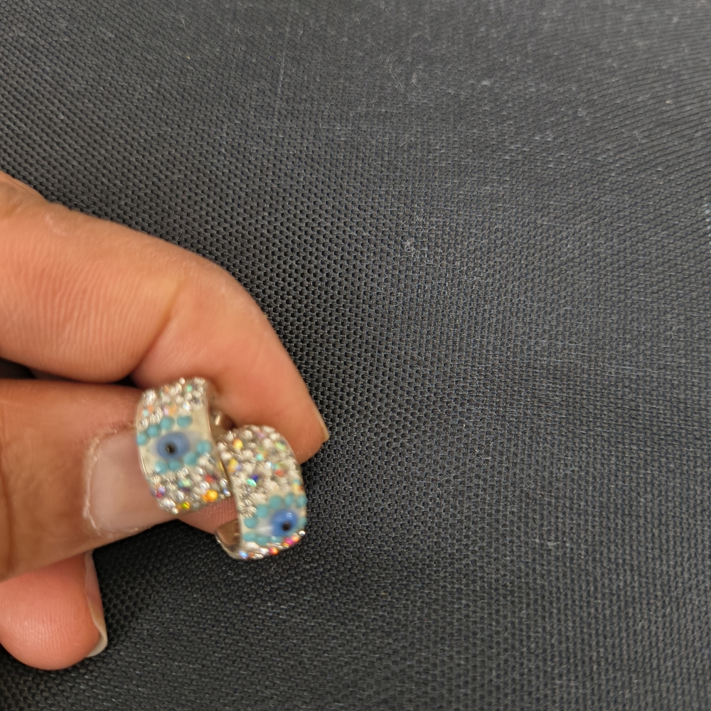 Silver-Tone Blue Crystal Floral Huggie Earrings